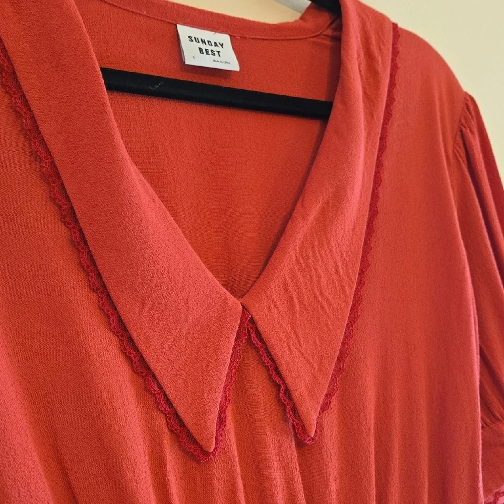 Sunday Best (Aritzia) collared  Red Mini Dress size 2 - Picture 6 of 8
